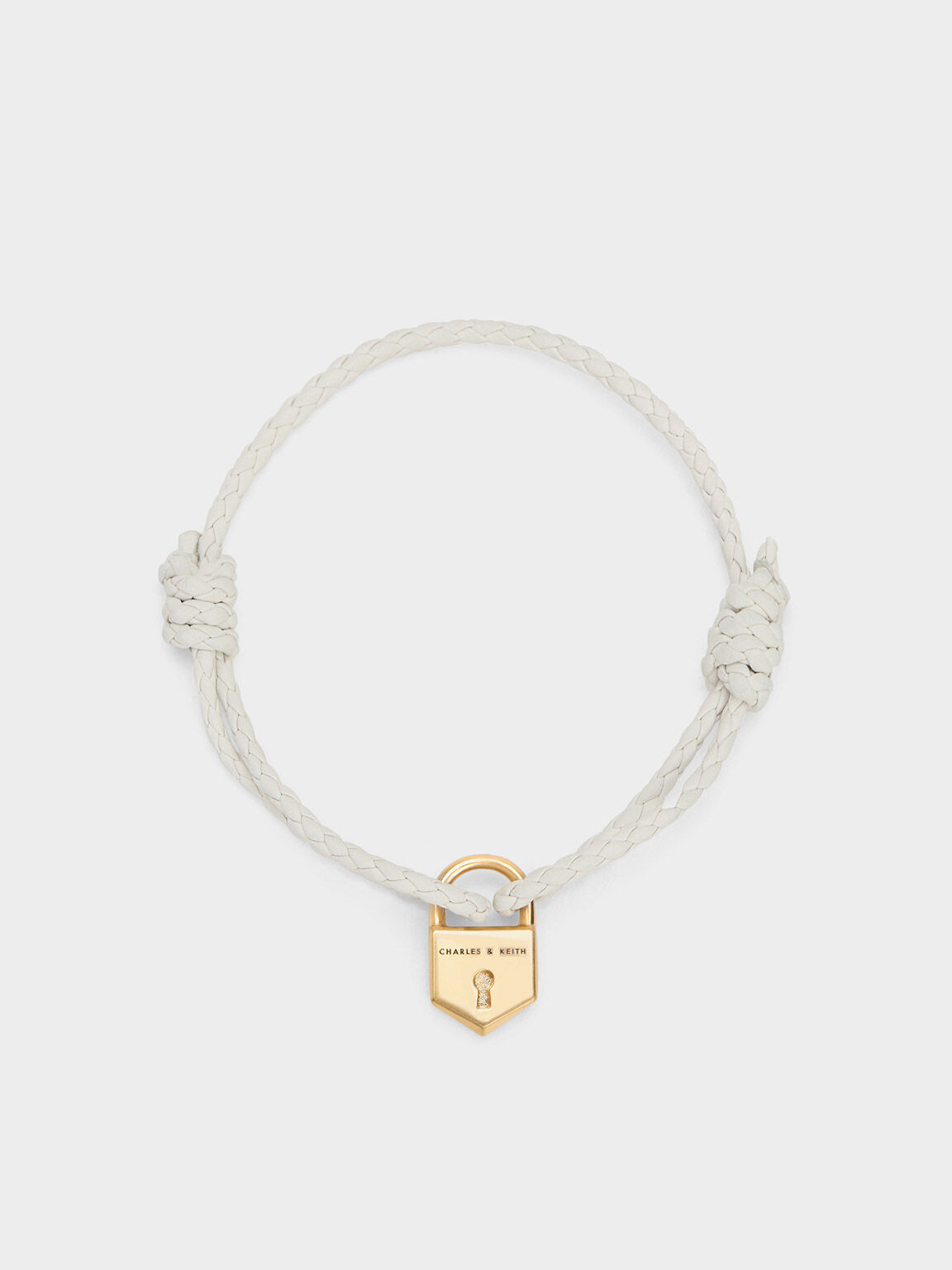 Lock Motif Leather Bracelet, White, hi-res