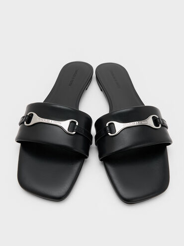 Leslie Slide Sandals, Black, hi-res