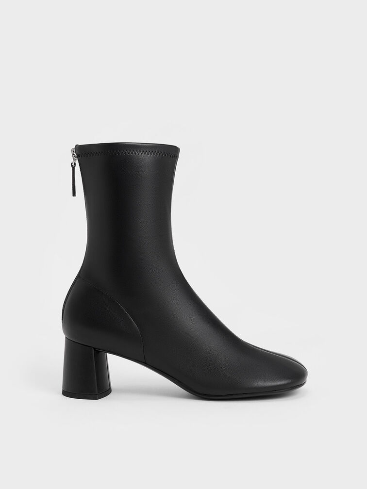 Black Round-Toe Zip-Up Ankle Boots - CHARLES & KEITH SG