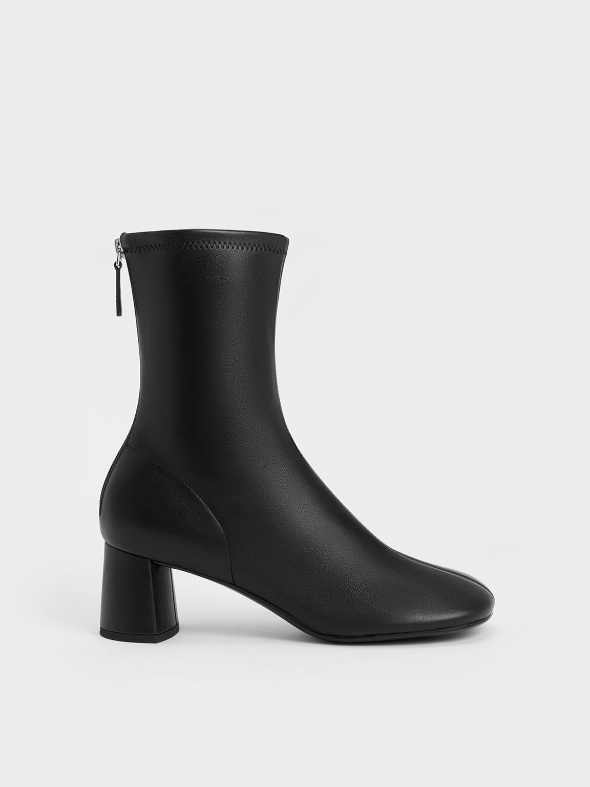 Round-Toe Zip-Up Ankle Boots, Black, hi-res