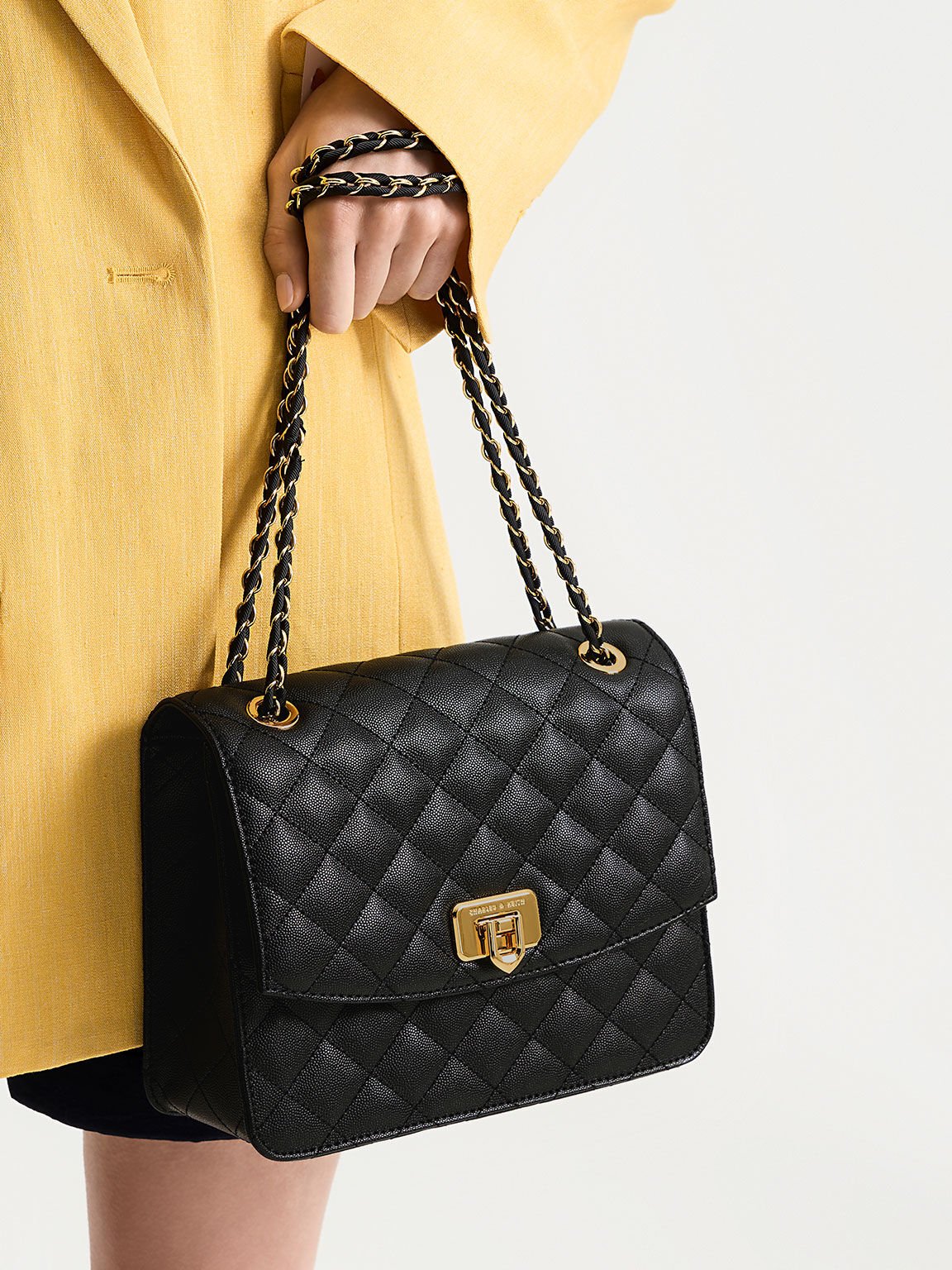 Black Cressida Quilted Chain Strap Bag - CHARLES & KEITH OM
