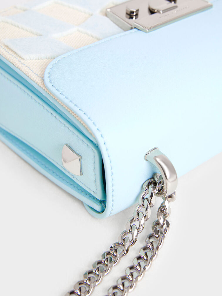 Alva Checkered Push-Lock Chain Bag, Light Blue, hi-res