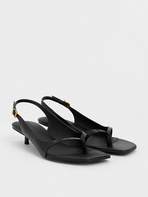 Square-Toe Kitten-Heel Thong Sandals, Animal Print Black, hi-res