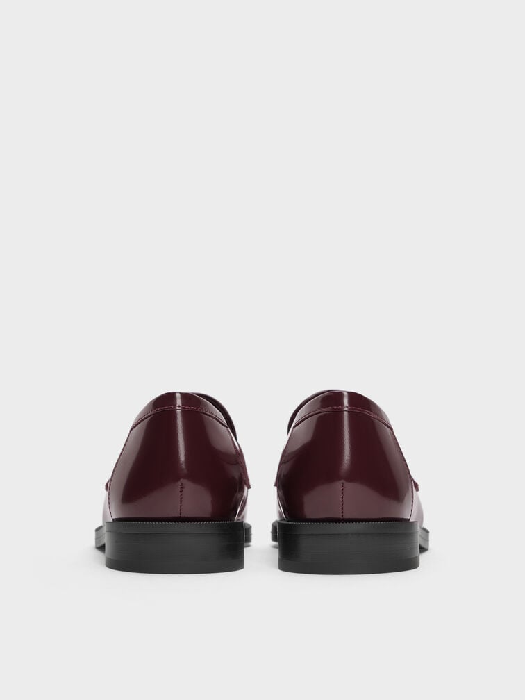 Georgina Leather Metallic-Accent Penny Loafers, Burgundy, hi-res