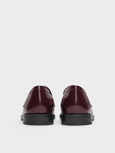 Georgina Leather Metallic-Accent Penny Loafers, Burgundy, hi-res