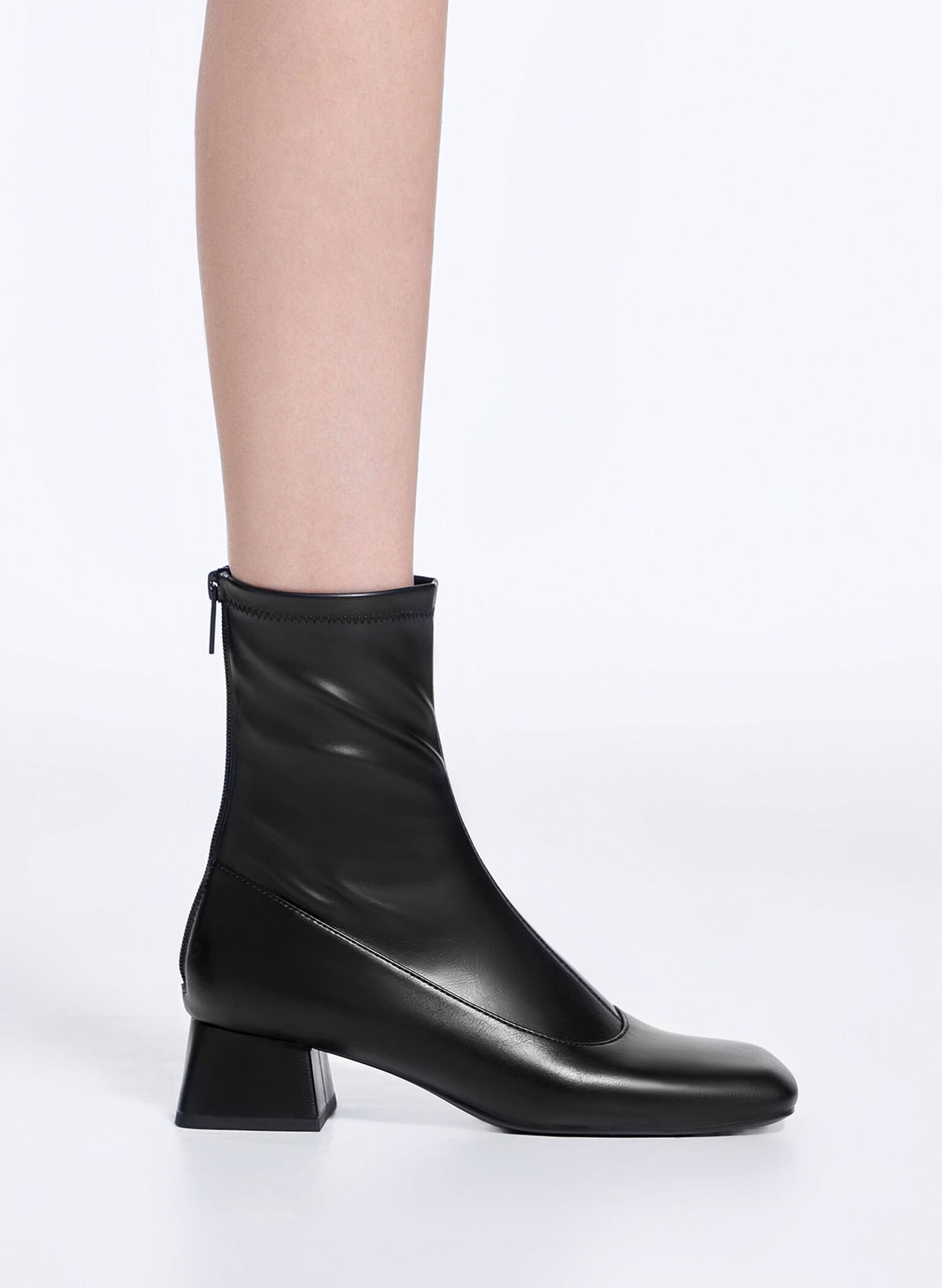 Black Trapeze Block Heel Ankle Boots - CHARLES & KEITH US