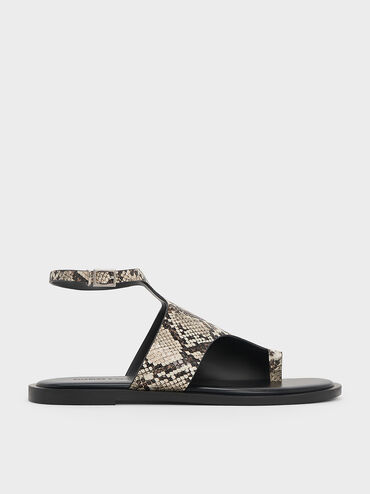 Snake-Print Ankle-Strap Toe-Ring Sandals, Animal Print Natural, hi-res