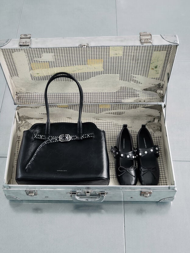 Victoria Studded Belted Tote Bag, Noir, hi-res