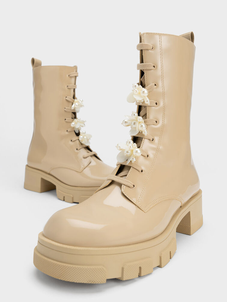 Hayden Bead-Embellished Patent Boots, Nude, hi-res