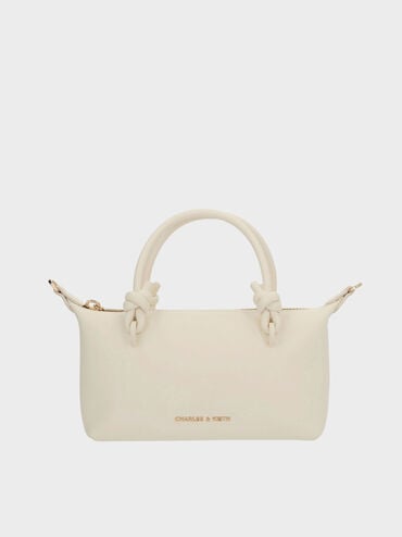 Bolso tote Sammie con asa anudada, Crema, hi-res