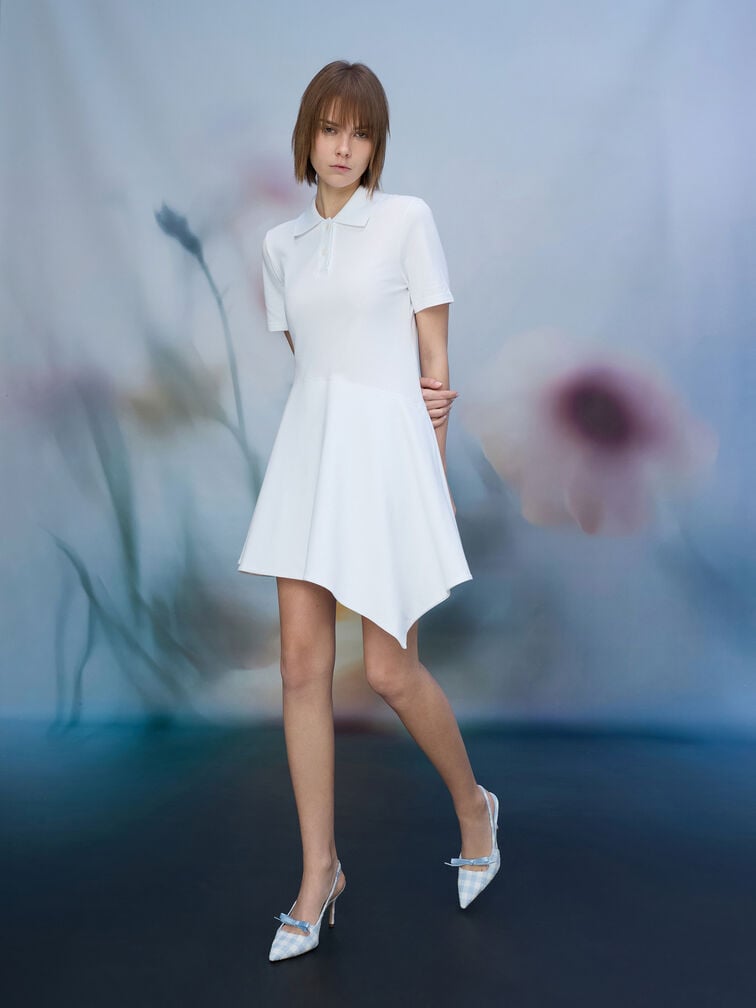 Venetia Gingham Bow Pointed Slingback Pumps, Light Blue, hi-res