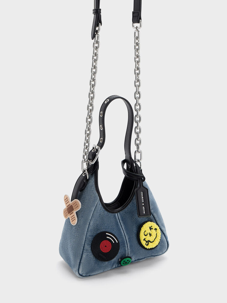Mini Buzz Denim Patch-Embellished Hobo Bag, Denim Blue, hi-res