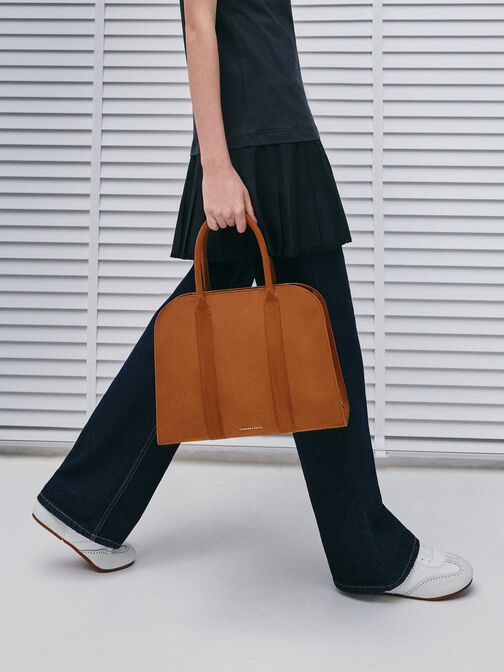 Axel Faux Suede Bowling Bag, Brown, hi-res