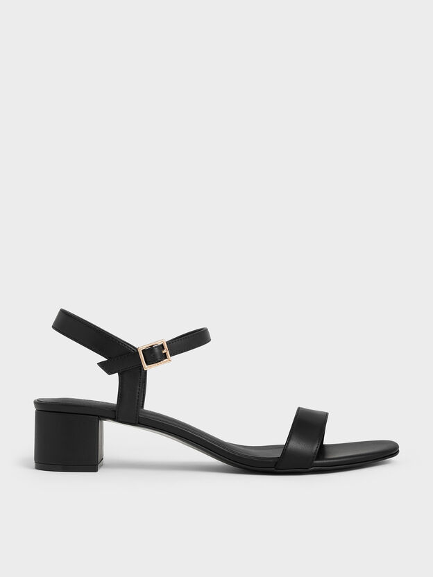 Sandalias con tac&oacute;n de bloque y correa al tobillo, Negro, hi-res