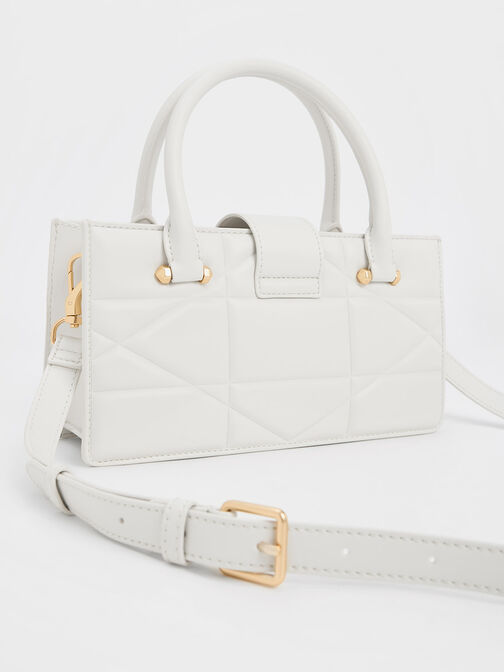 Blanche Quilted Top Handle Bag, White, hi-res