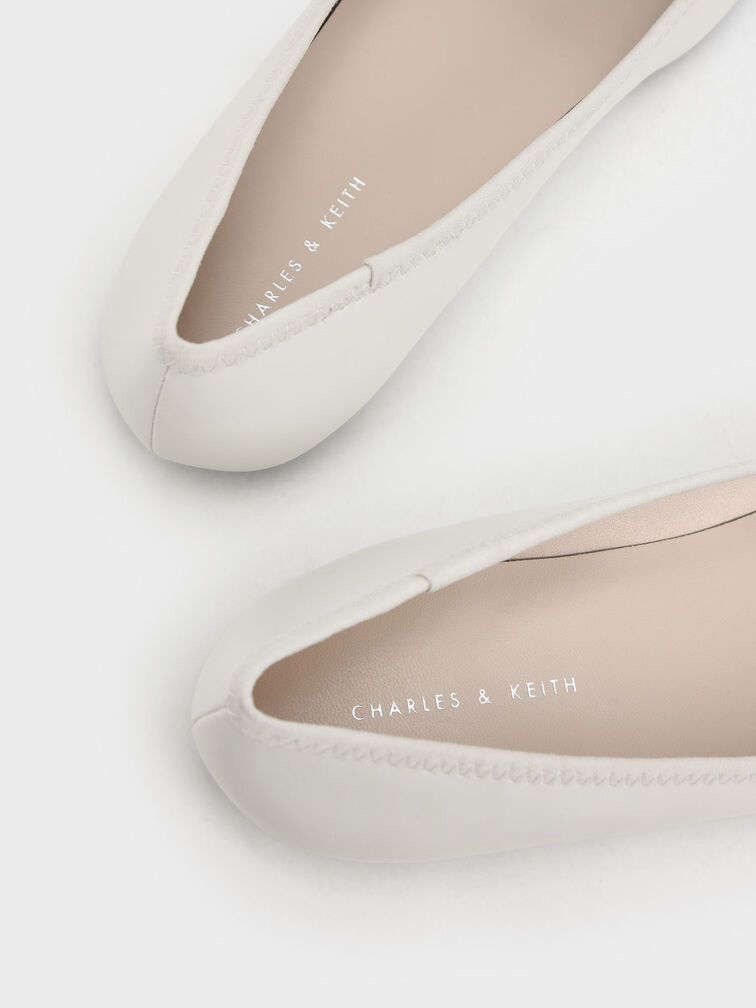 Ruched Square-Toe Chunky Chain-Link Ballerinas, Chalk, hi-res