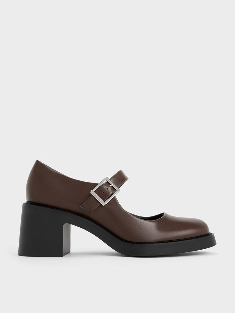 Hester Mary Jane Block-Heel Pumps, Dark Brown, hi-res