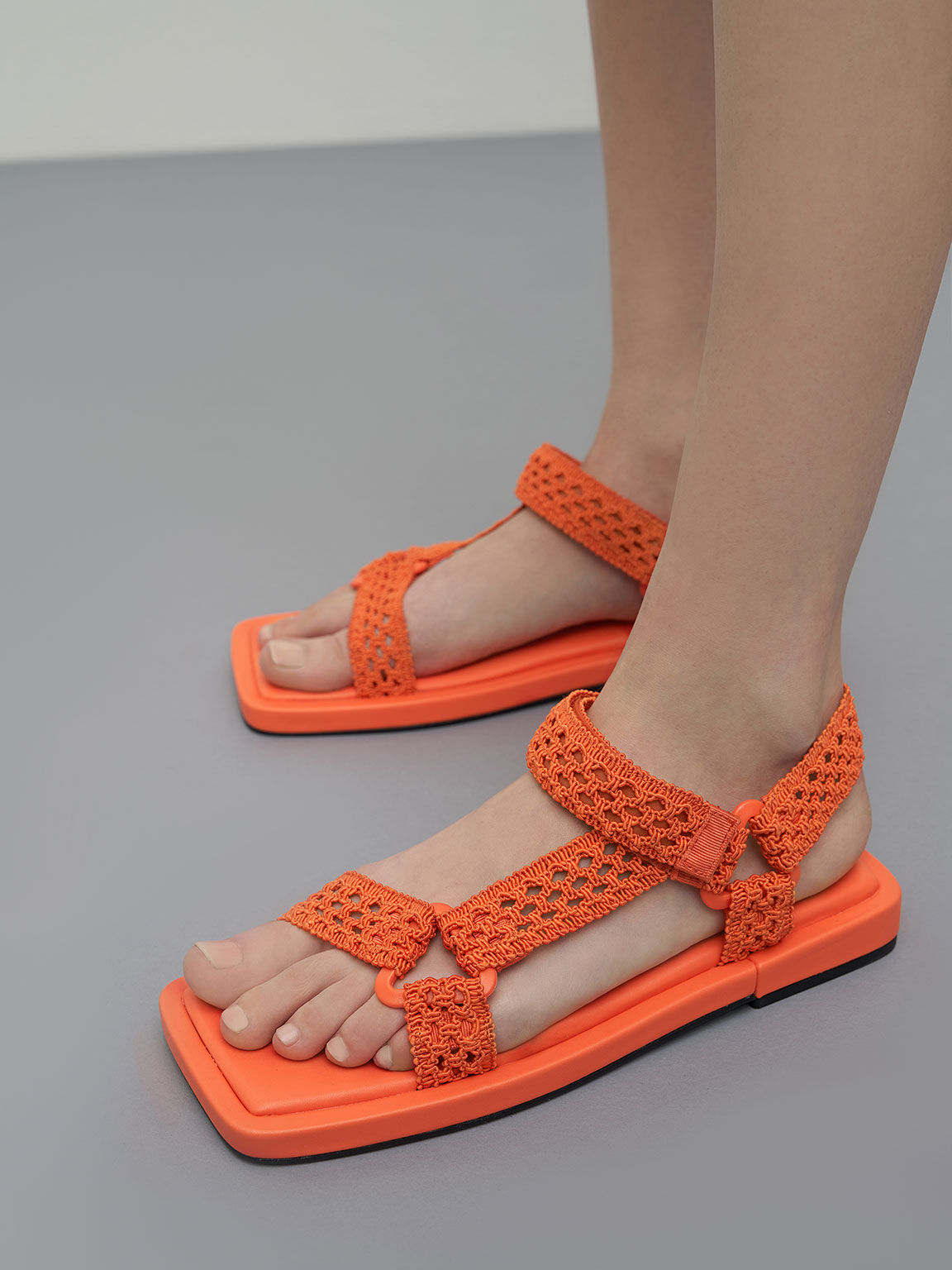 Vina Knitted Square-Toe Sandals, Coral, hi-res