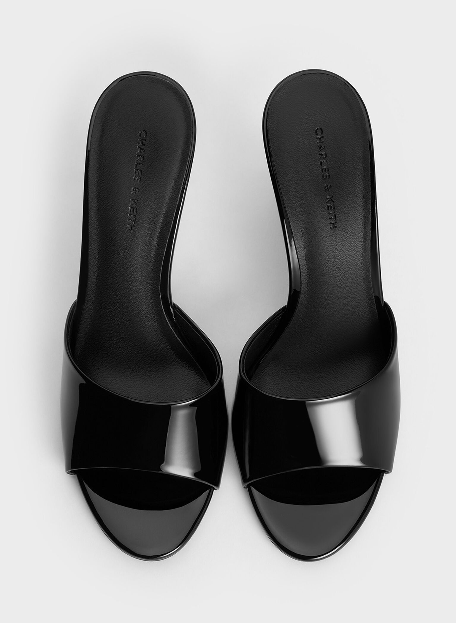 Patent Triangle-Heel Wedge Mules, Black Patent, hi-res