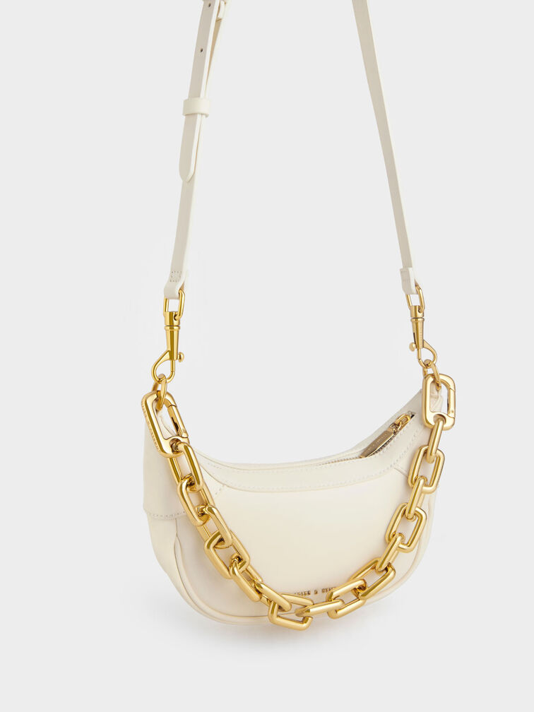 Shalia Chain-Handle Moon Bag, Cream, hi-res