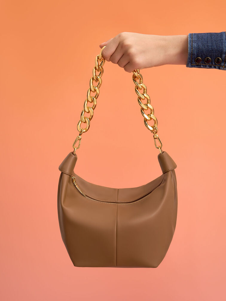 Daki Chain Handle Hobo Bag, Chocolate, hi-res