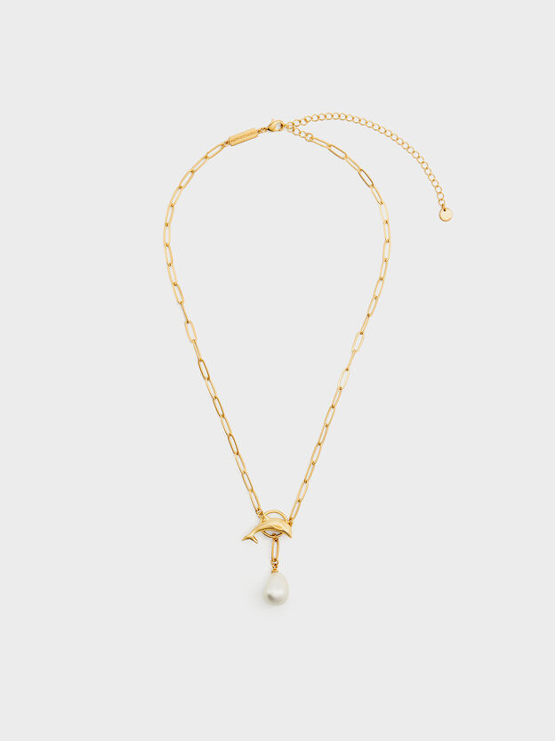 Delfina Dolphin Pearl Chain Necklace, Gold, hi-res