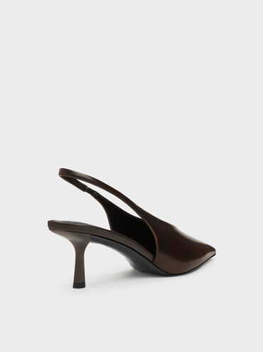 Pointed High-Vamp Slingback Pumps, Dark Brown, hi-res