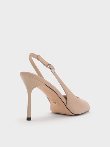 Kyra Suede Peep-Toe Slingback Heels, Taupe, hi-res