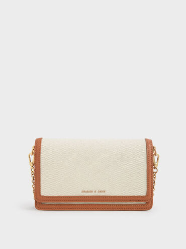 Two-Tone Canvas Clutch, Cream, hi-res