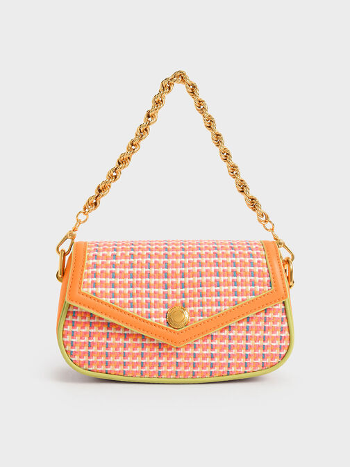 Este Chain Handle Tweed Bag, Orange, hi-res