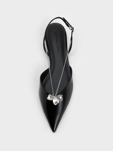 Flower-Accent Chain-Link Slingback Flats, Black Box, hi-res