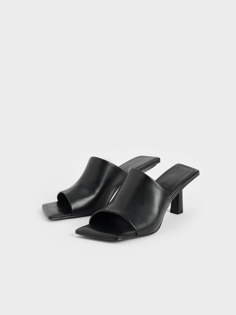 Asymmetric Square Toe Mules, Black, hi-res