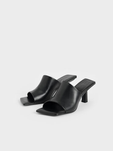 Asymmetric Square Toe Mules, Black, hi-res