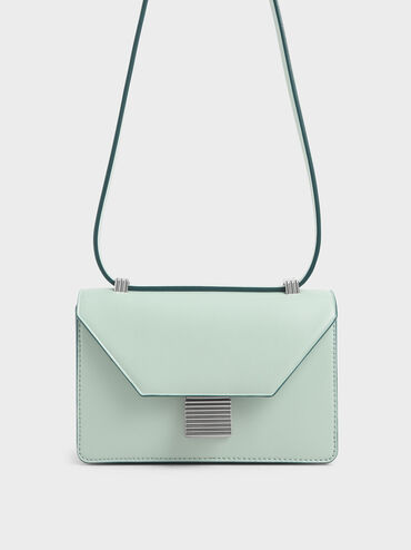 Metallic Push Lock Crossbody Bag, Mint Green, hi-res