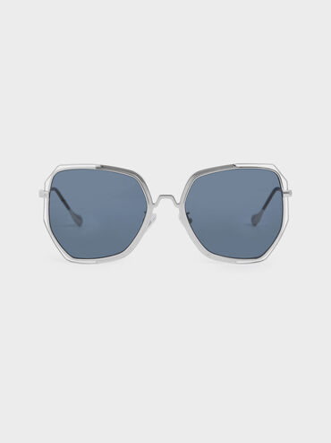 Two-Tone Butterfly Sunglasses, Dark Blue, hi-res