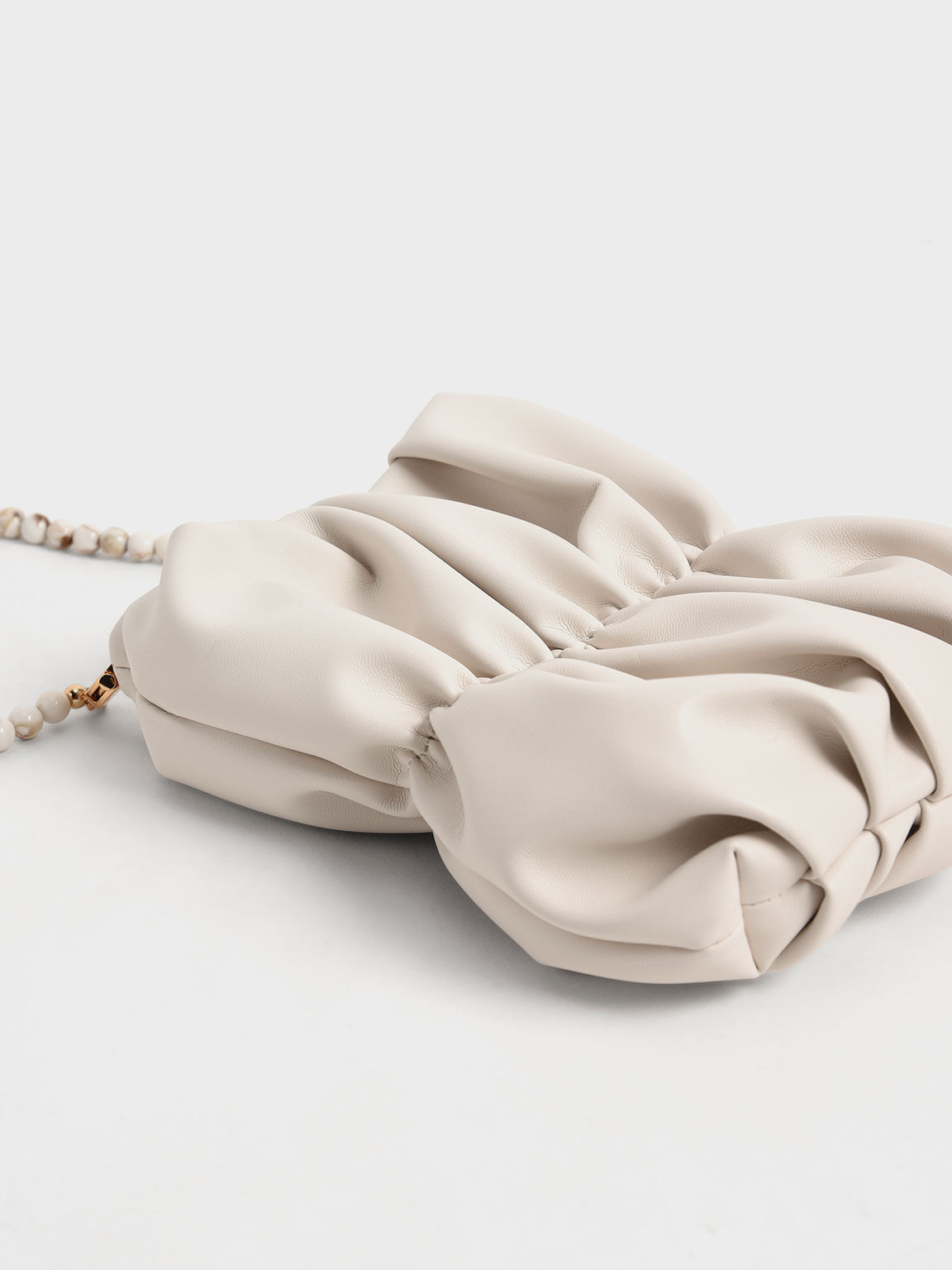 Ruched Bead-Handle Crossbody Bag, Chalk, hi-res