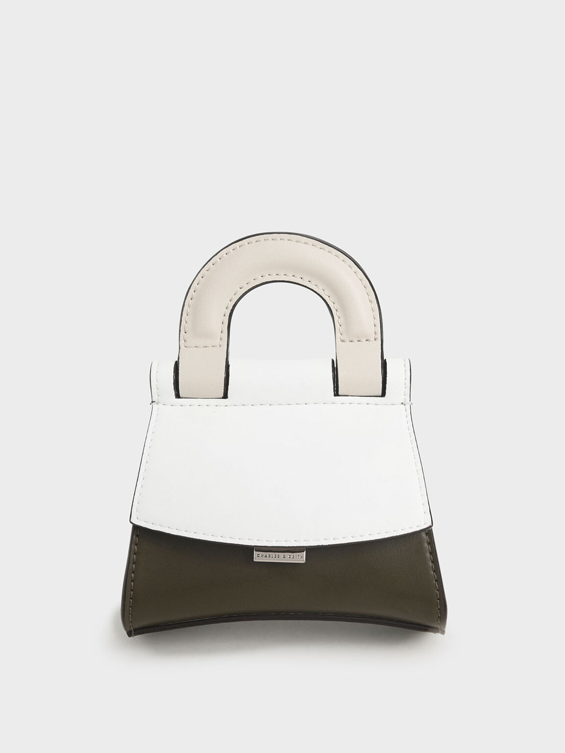 Mini Two-Tone Top Handle Pouch Bag, White, hi-res