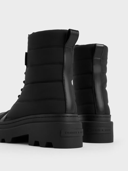 Nylon Puffy Ridged-Sole Boots, Black Textured, hi-res