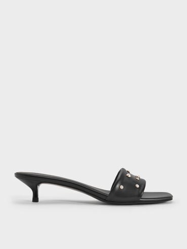 Susie Pearl-Embellished Square-Toe Kitten-Heel Mules, Black, hi-res