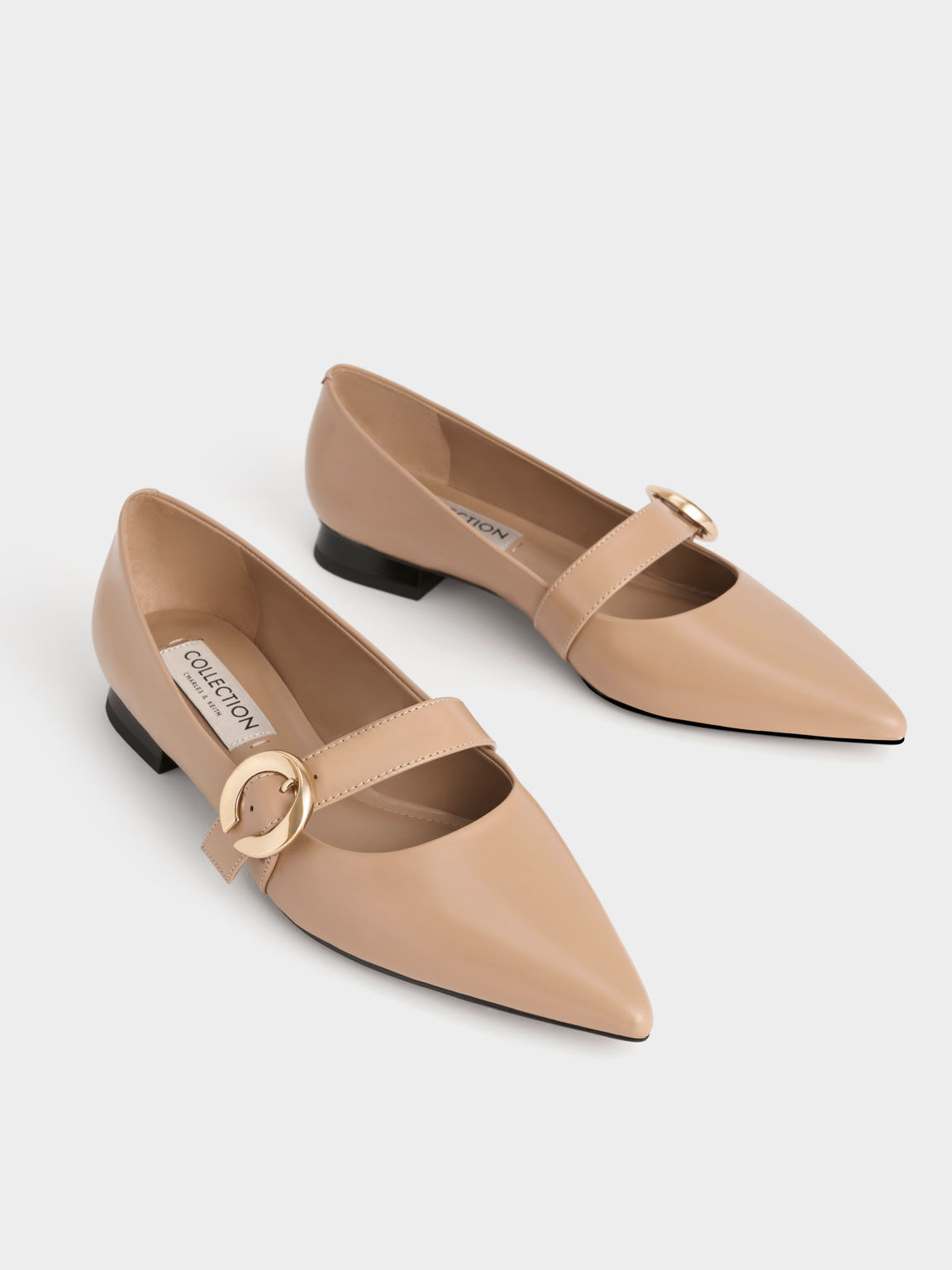 Nude Metallic Buckle Leather Mary Janes - CHARLES & KEITH OM