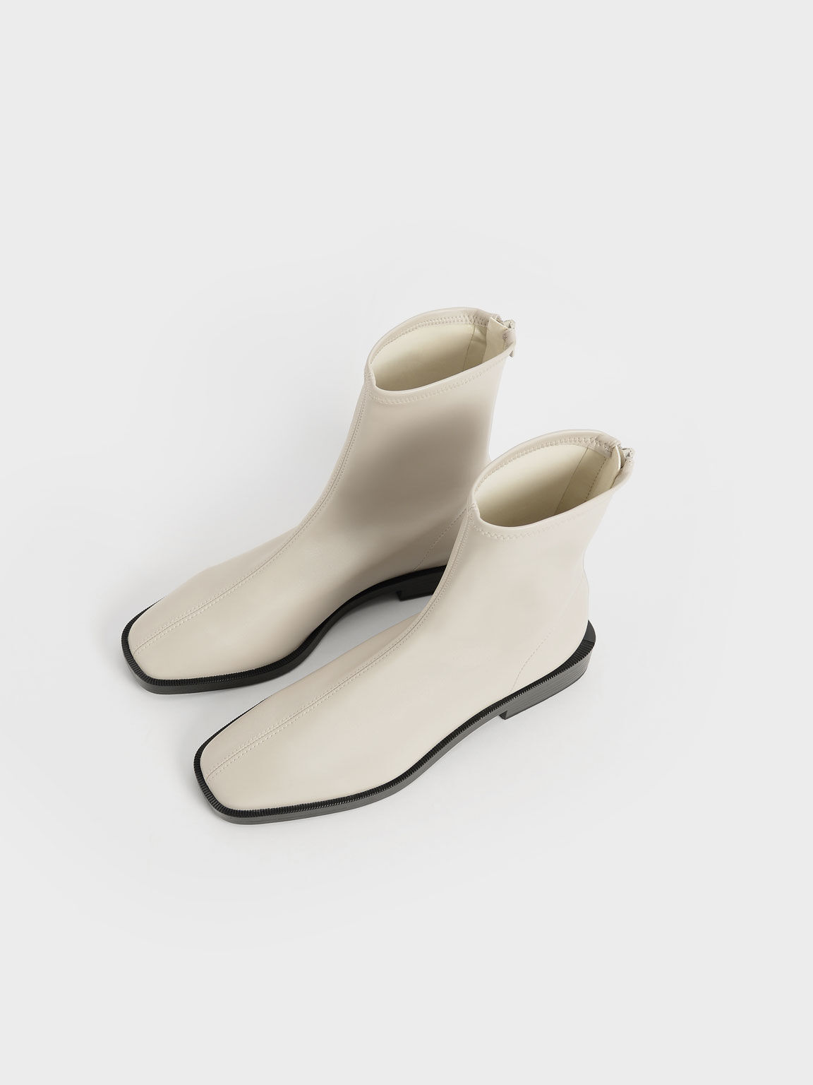 Square Toe Zip-Up Ankle Boots, Blanco tiza, hi-res