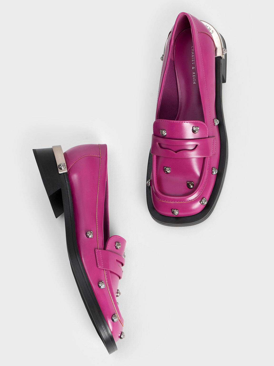 Lotso Studded Penny Loafers, Fuchsia, hi-res