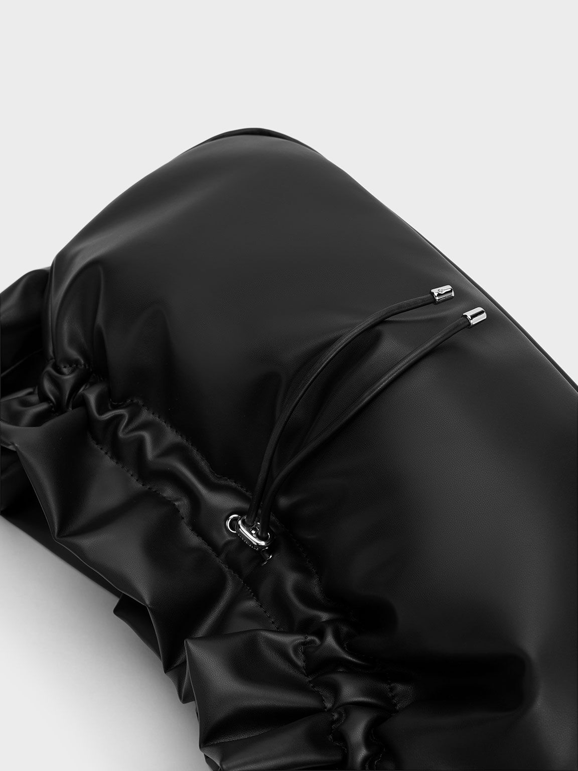Ruched Hobo Bag, Black, hi-res