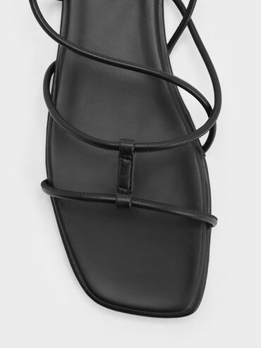 Square-Toe Strappy Sandals, Black, hi-res