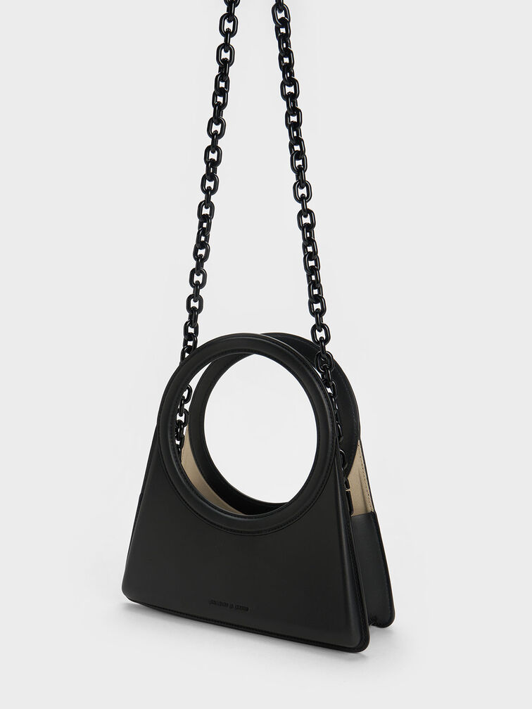 Camelia Circle Handle Geometric Bag, Black, hi-res