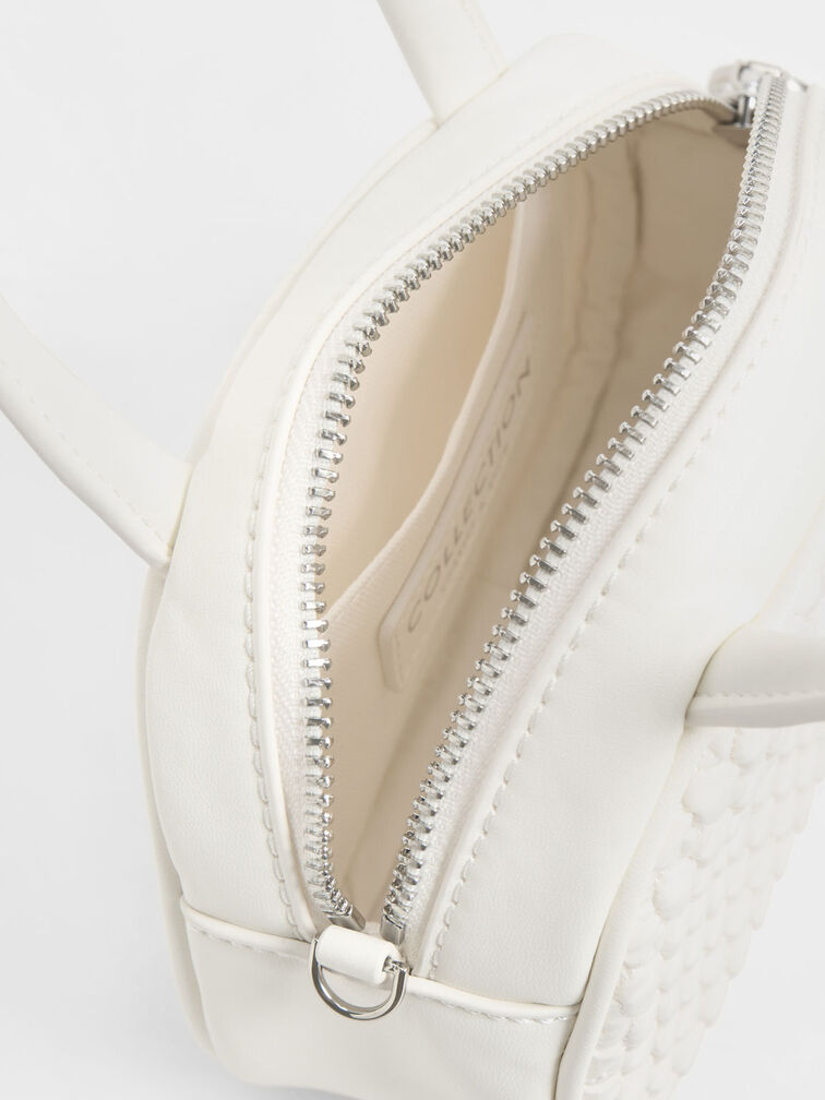Nylon Textured Top Handle Bag, White, hi-res