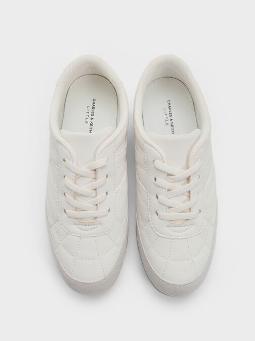 Girls' Faux Suede Low-Top Sneakers, White, hi-res