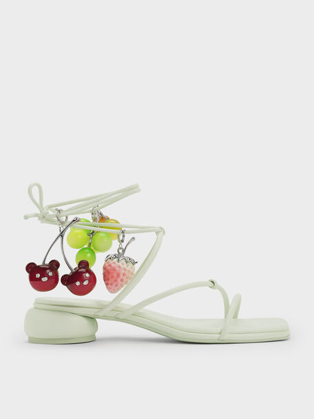 Strappy Tie-Around Sandals & Fruit Charms Set, Mint Sorbet, hi-res