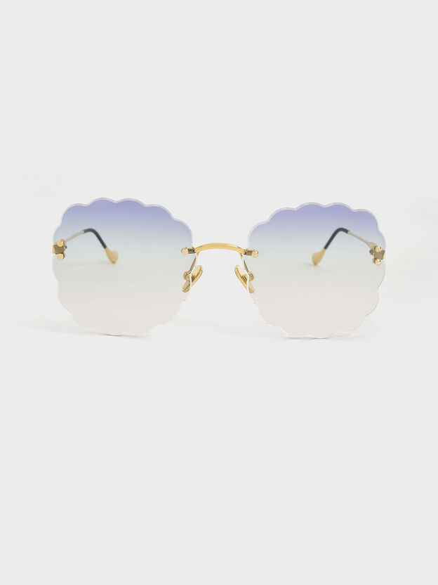 Multi-Tinted Scalloped Butterfly Sunglasses, Blue, hi-res