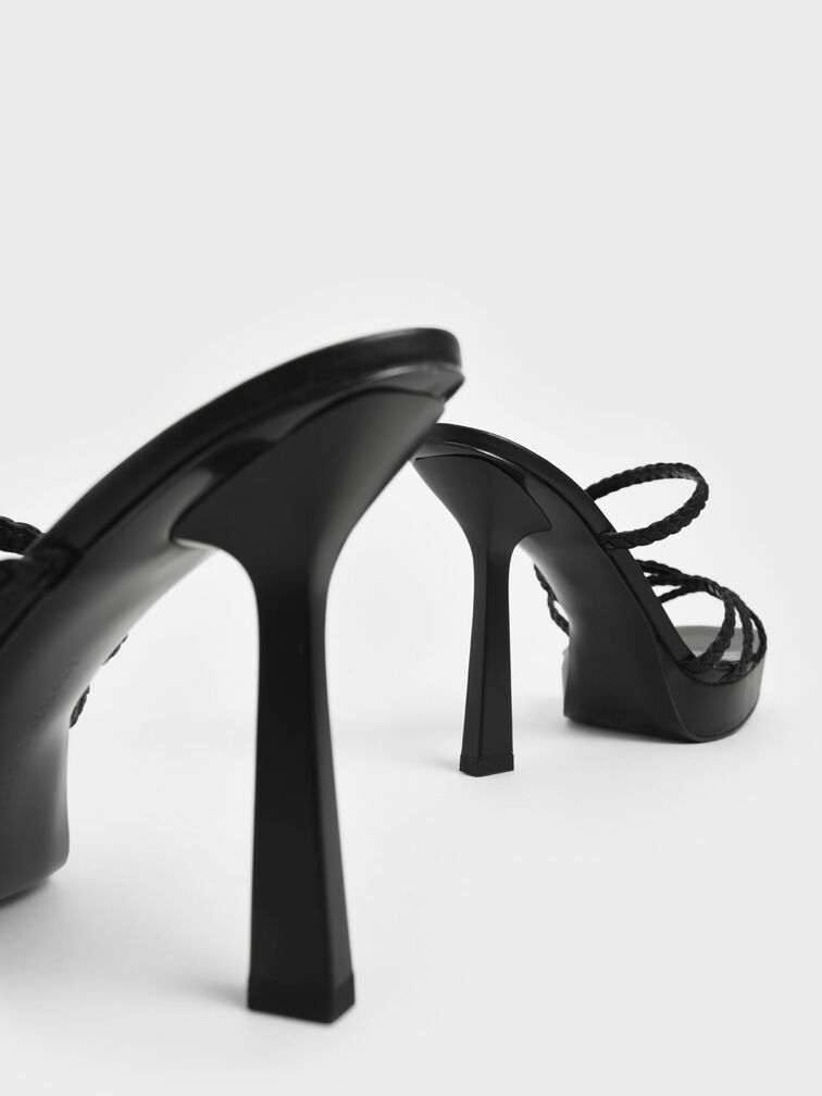 Braided Strap Platform Mules, Black, hi-res